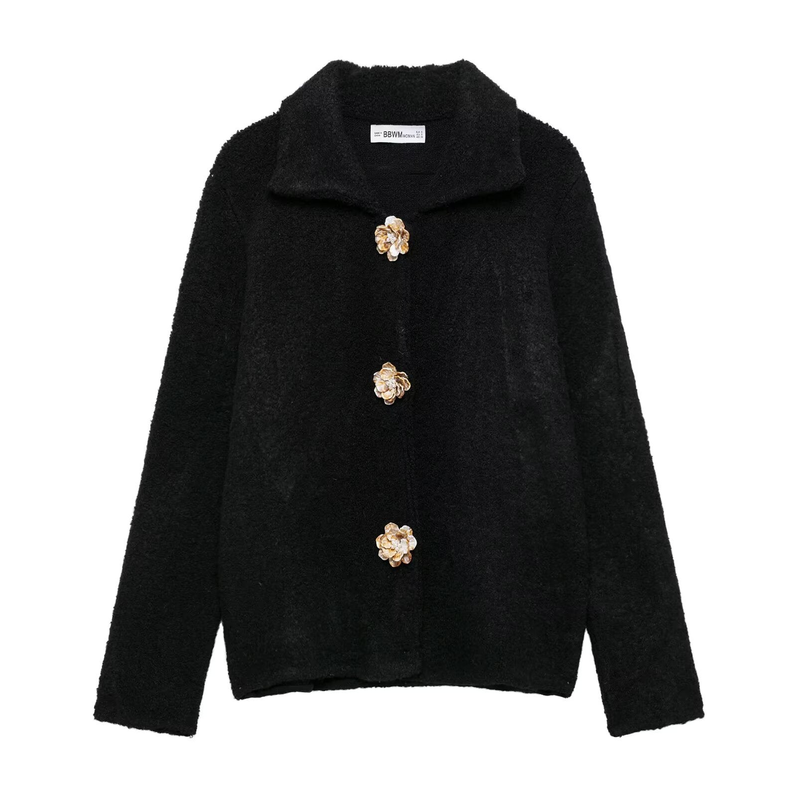 Damen Kuschelige Fluffy-Jacke mit dekorativen Knöpfen R&B