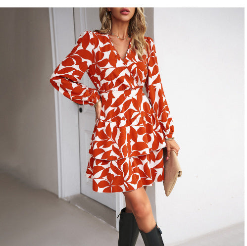 Damen Kurzes Kleid mit stilvollem Blumendruck und Rüschendetails R&B