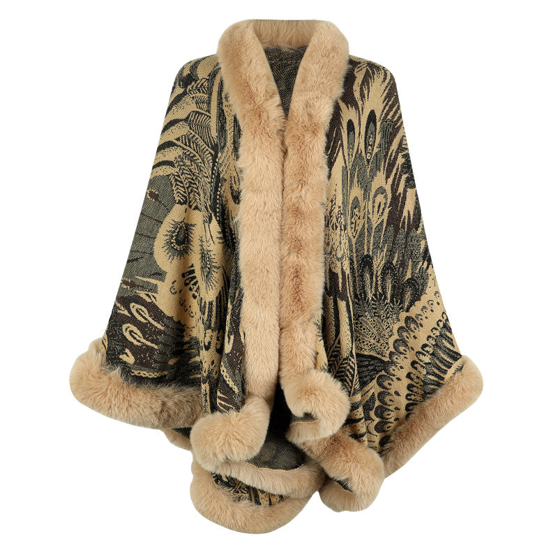 Damen luxuriöser Poncho mit dekorativem Fleece-Wärmeschutz R&B