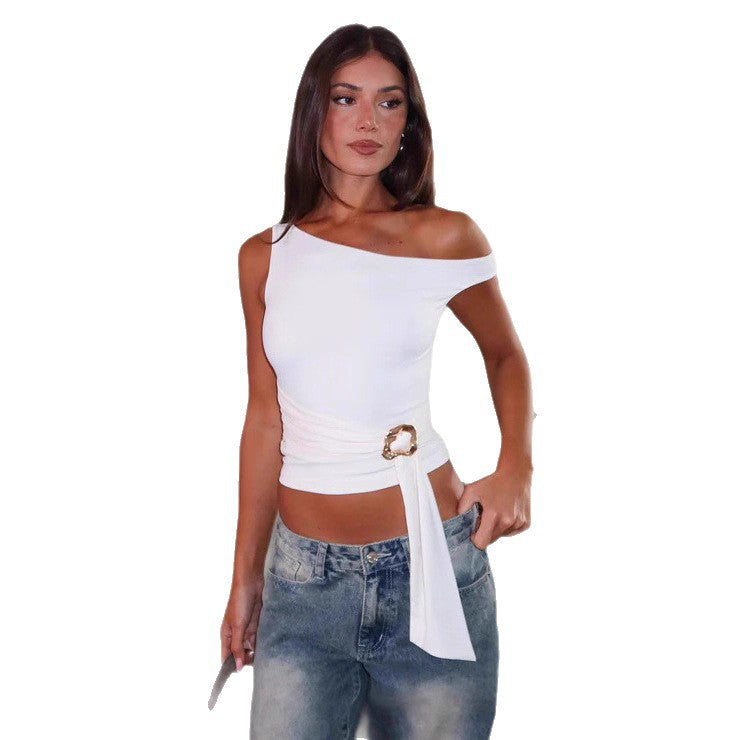 Damen Asymmetrisches Oberteil mit modischem Gürtel R&B