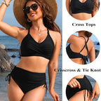 Damen Hochtailliertes Bikini-Set mit elegantem Wickeldesign und verstellbaren Trägern R&B