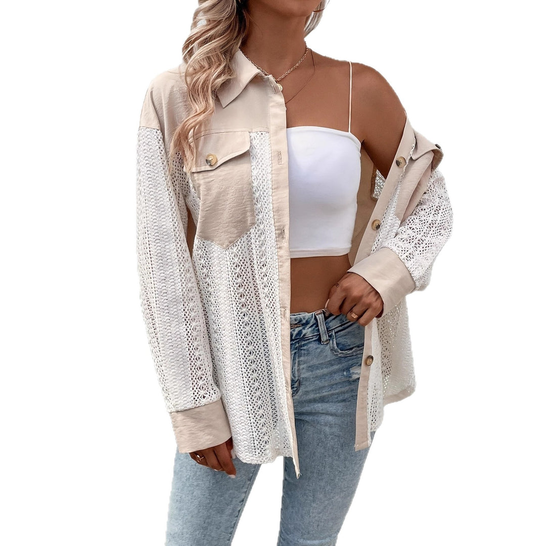 Damen elegante und lässige Strickjacke mit Spitzenelementen R&B