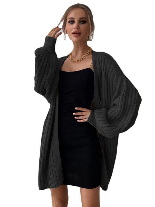 Damen grob gestrickter Cardigan mit voluminösen Ärmeln und offener Front R&B