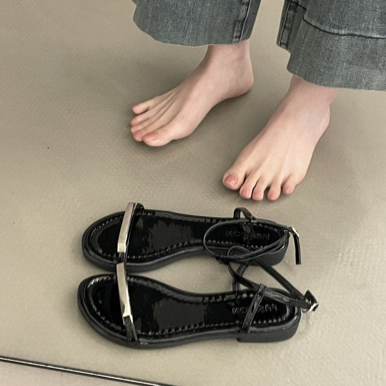 Damen elegante Riemchen-Sandalen mit modischem Glitzerakzent R&B