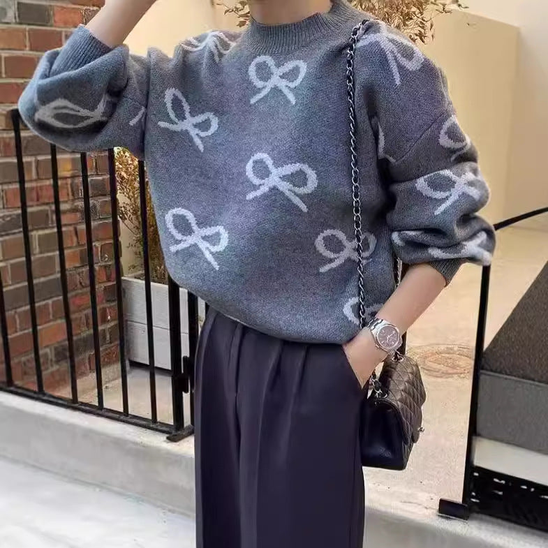 Damen Weicher Pullover mit romantischem Schleifenmuster R&B