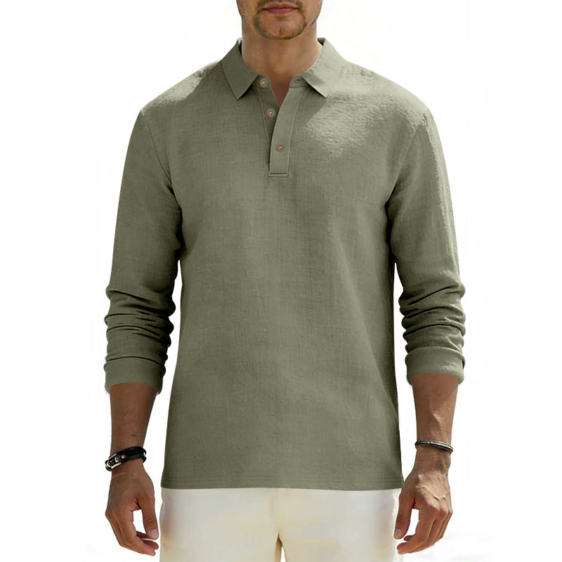 Herren nan Langarm-Poloshirt aus Baumwollgaze mit Hemdkragen, Dreiknopfleiste und entspannter Passform R&B