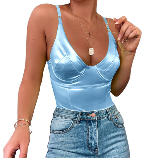 Damen Satin-Bustier-Top mit tiefem V-Ausschnitt und eleganter Passform R&B