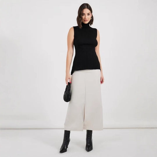 Damen Rollkragenpullover ohne Ärmel mit senkrechtem Rippenmuster R&B