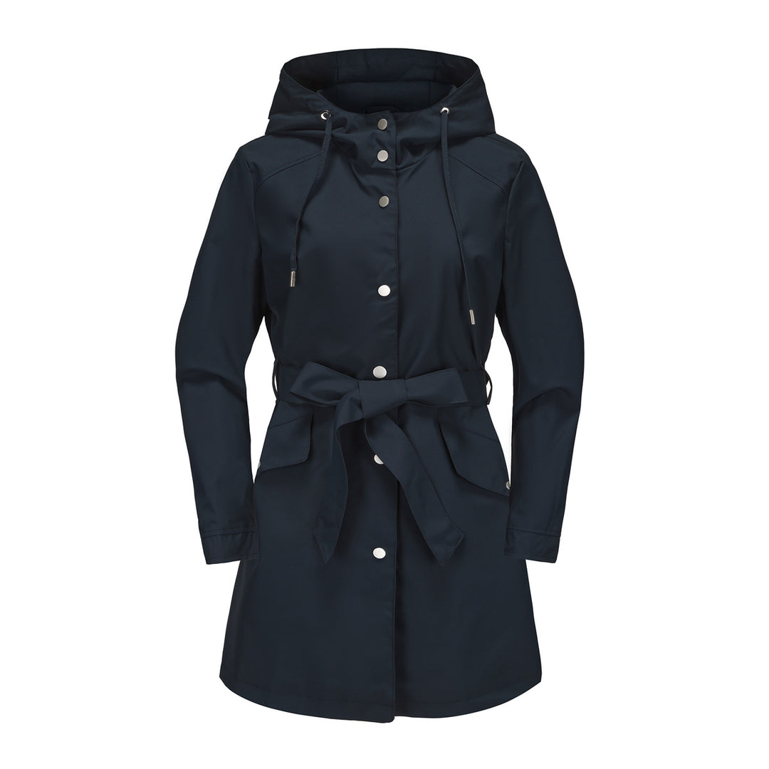 Damen wasserfeste Übergangsjacke mit verstellbarem Kapuzenkragen und Taillengürtel R&B