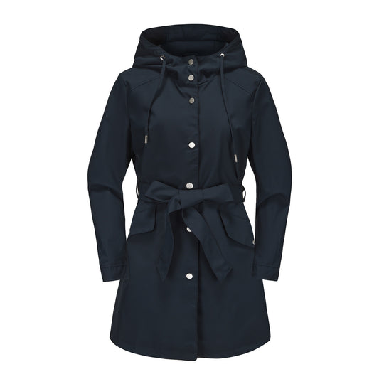 Damen wasserfeste Übergangsjacke mit verstellbarem Kapuzenkragen und Taillengürtel R&B