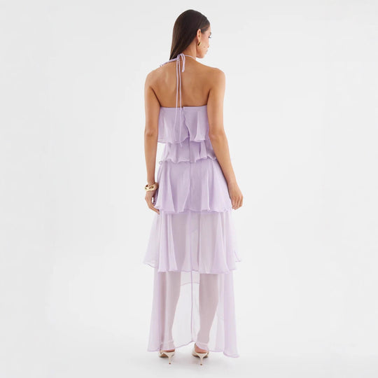 Damen Chiffon Maxikleid mit mehrschichtigen Rüschendetails R&B