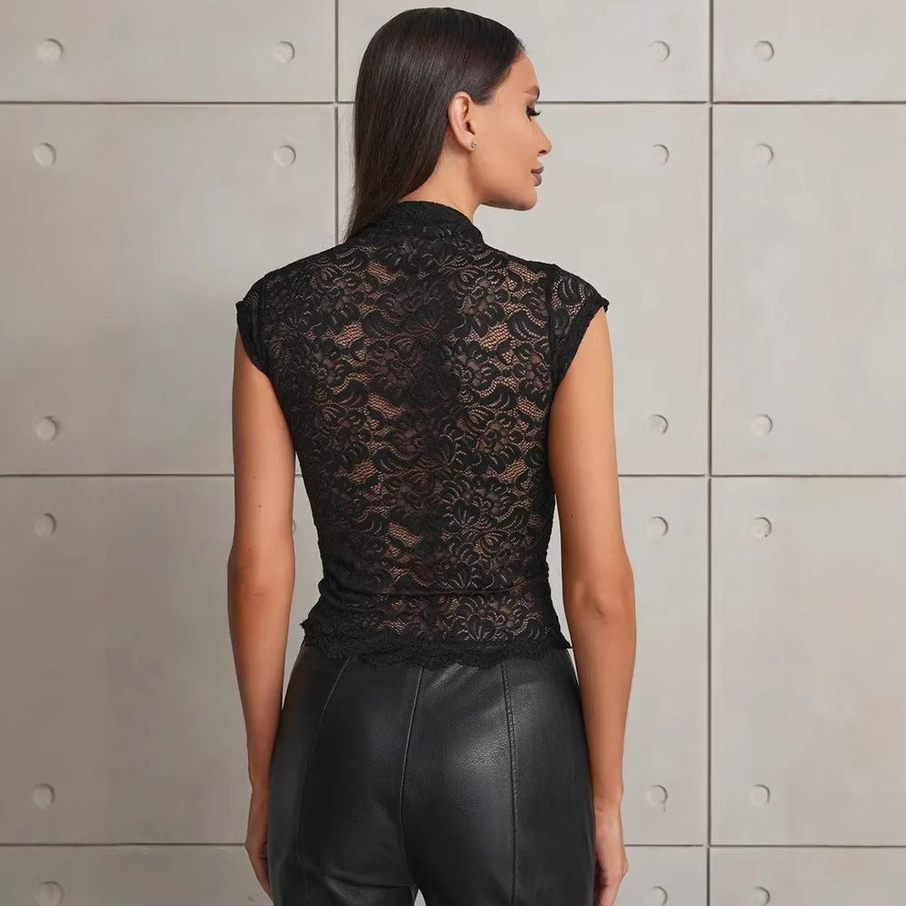 Damen Spitzenbluse mit Stehkragen R&B