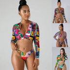 Damen Surf-Bikini-Set mit langärmeligem Oberteil und modischem Reißverschluss R&B