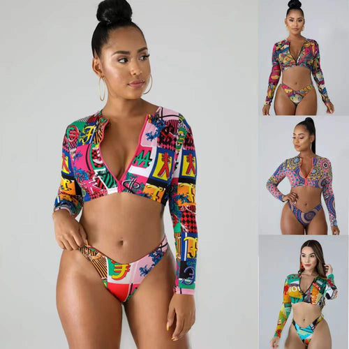 Damen Surf-Bikini-Set mit langärmeligem Oberteil und modischem Reißverschluss R&B