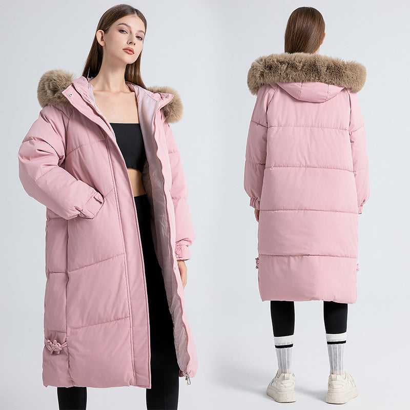Damen Langer gefütterter Wintermantel mit abnehmbarem Kunstfellkragen und praktischen Kordelzügen R&B