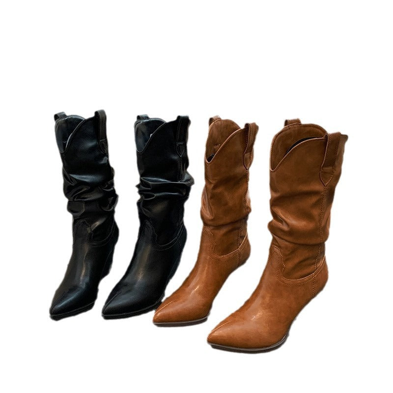 Damen Western-Stiefel mit eleganter Raffung und Absatz R&B