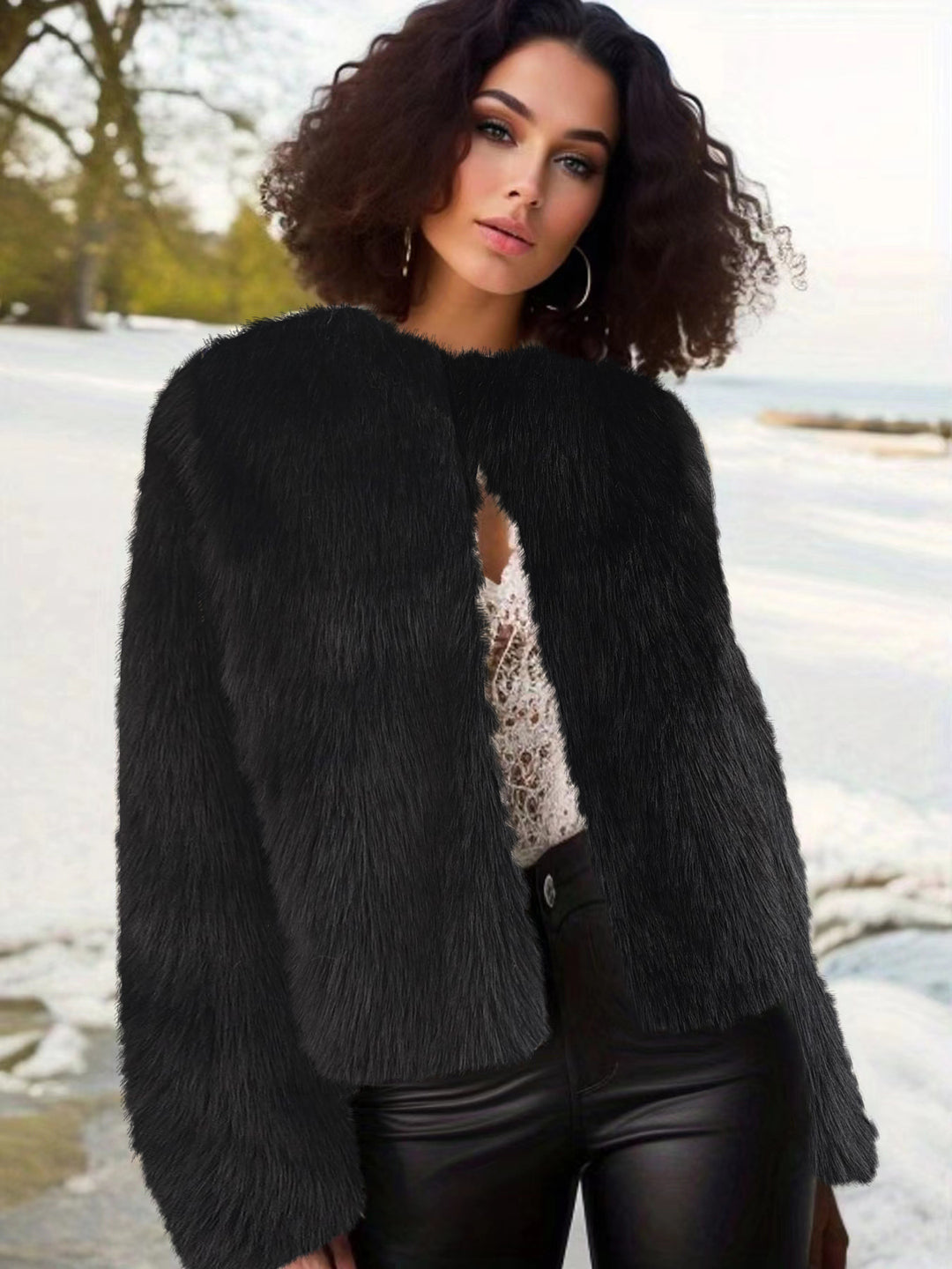 Damen kuschelige Kurzjacke mit lockerer Passform und elegantem Design R&B
