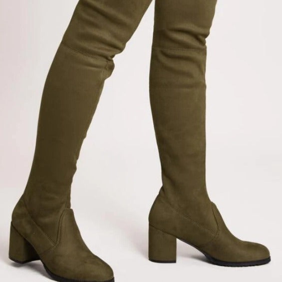 Damen Overkneestiefel mit modischem Blockabsatz und eleganter Schnürung R&B