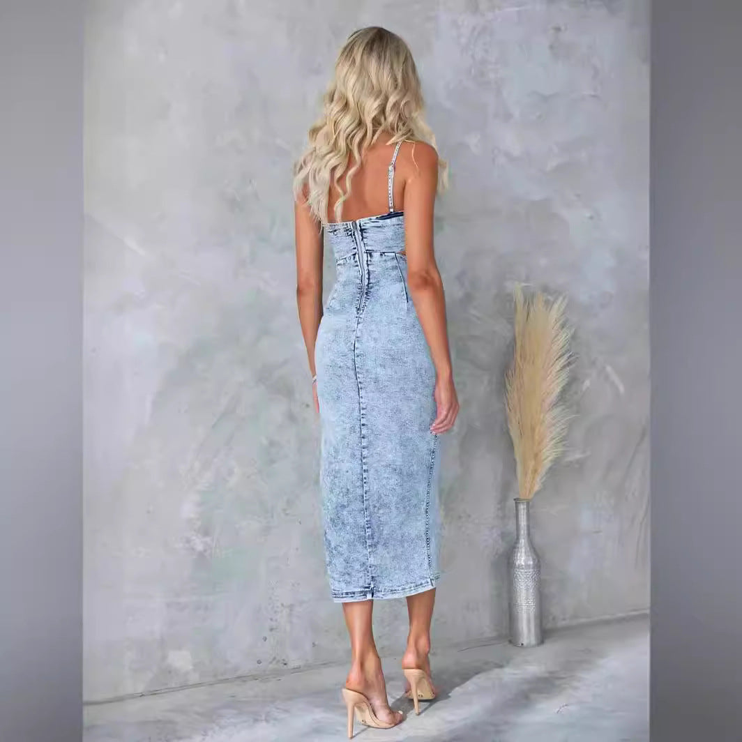 Damen Denim-Cocktailkleid mit Schnittdetails R&B