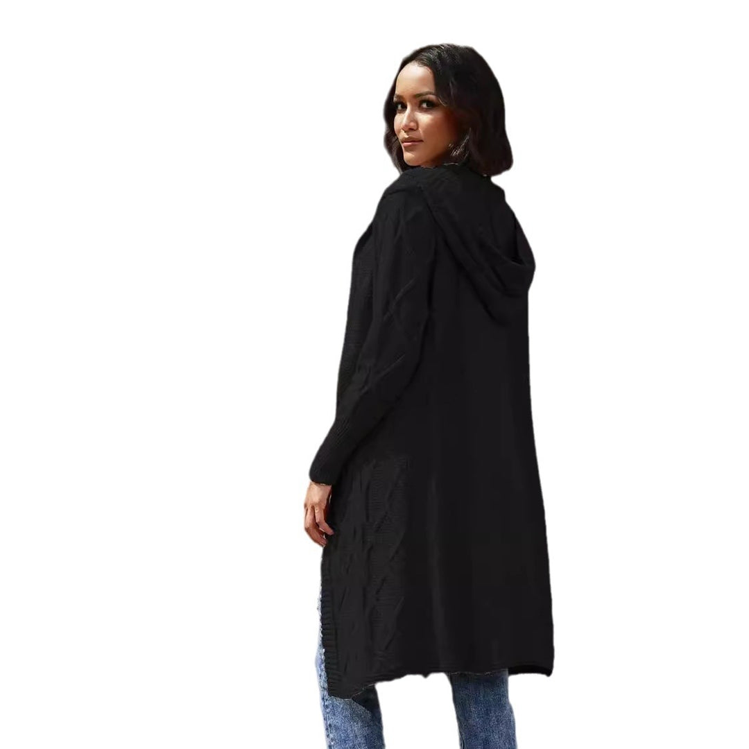 Damen Strickmantel mit Kapuze und dekorativem Zopfdesign R&B