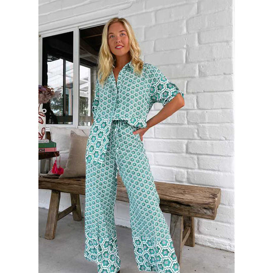 Damen Chice Blusen-Hosen-Kombination mit floralem Druck und weitem Schnitt R&B