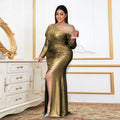 Damen Abendkleid mit schimmerndem Wickeldesign und raffiniertem Schlitz R&B