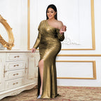 Damen Abendkleid mit schimmerndem Wickeldesign und raffiniertem Schlitz R&B