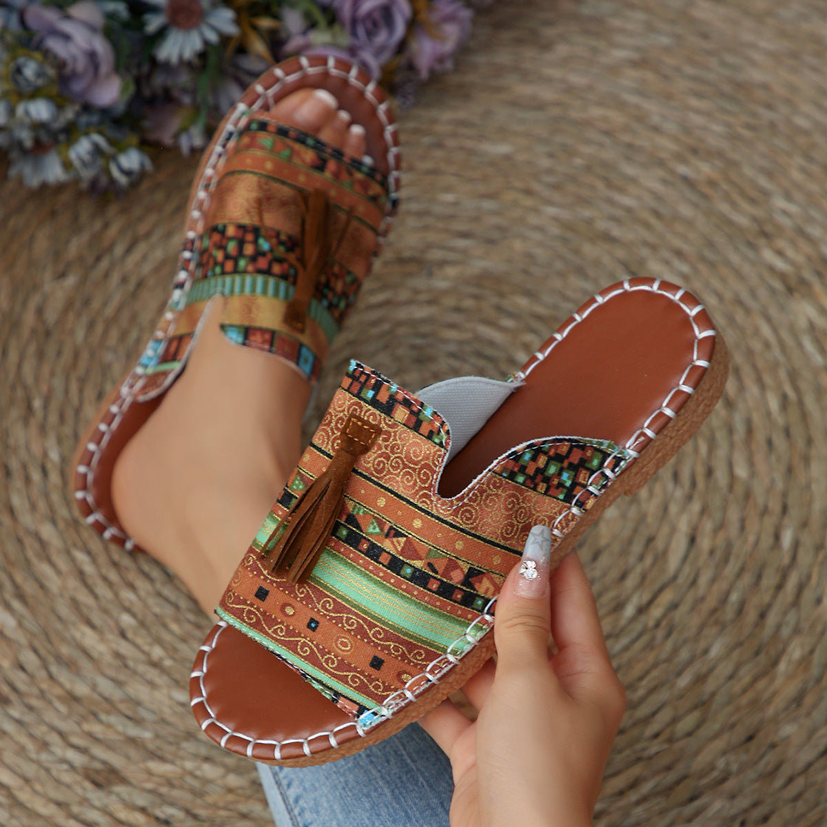 Damen Sommerschuhe mit buntem Ethno-Design und bequemer Fußbettung R&B