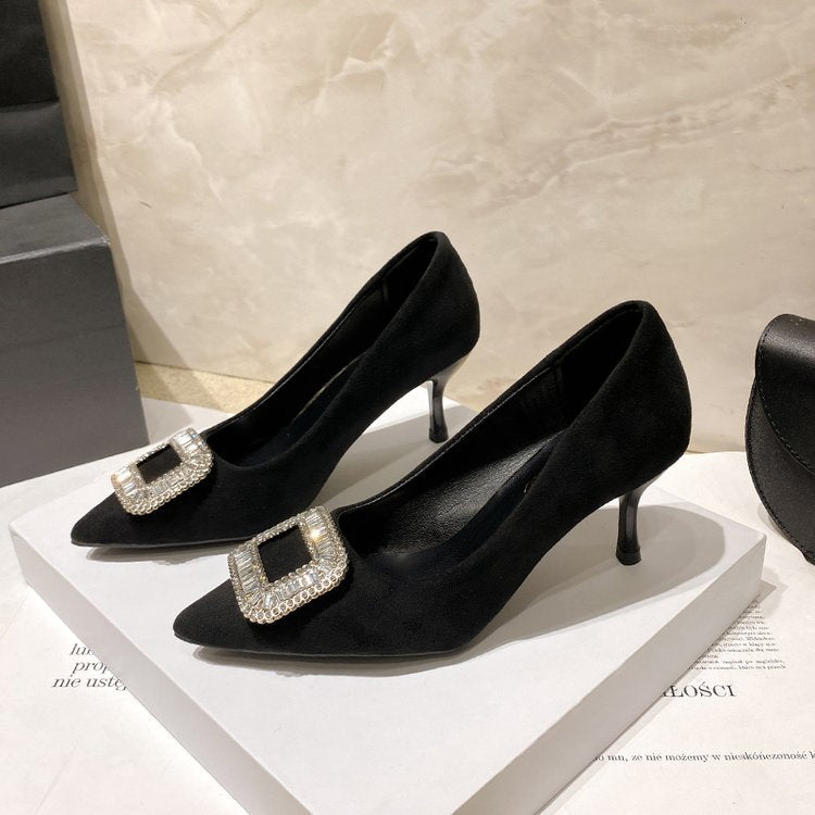 Damen elegante Pumps mit funkelndem Strass-Schleifenakzent R&B