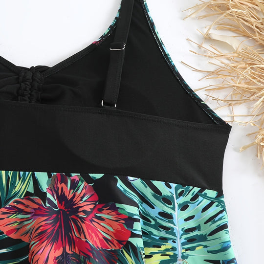 Damen Sportliches Badeanzug-Set mit floralem Seiteneinsatz R&B