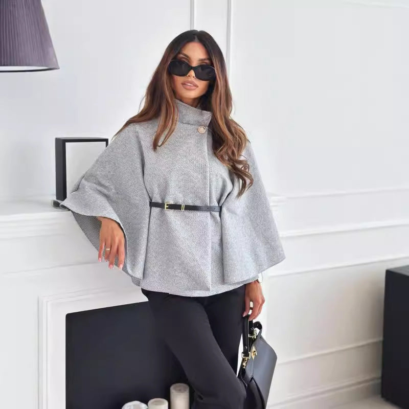 Damen Cape-Jacke mit stylischem Gürtel und eleganter Struktur R&B