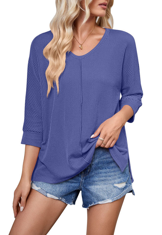 Damen lässiges V-Neck Oberteil mit strukturiertem Design und lockerer Passform R&B