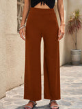 Damen Weite, gestreifte Plisseehose mit hohem Bund und elastischem Taillenbund R&B