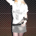 Damen stylisches Oversized T-Shirt mit Kreuz-Print und Glitzerdetails R&B