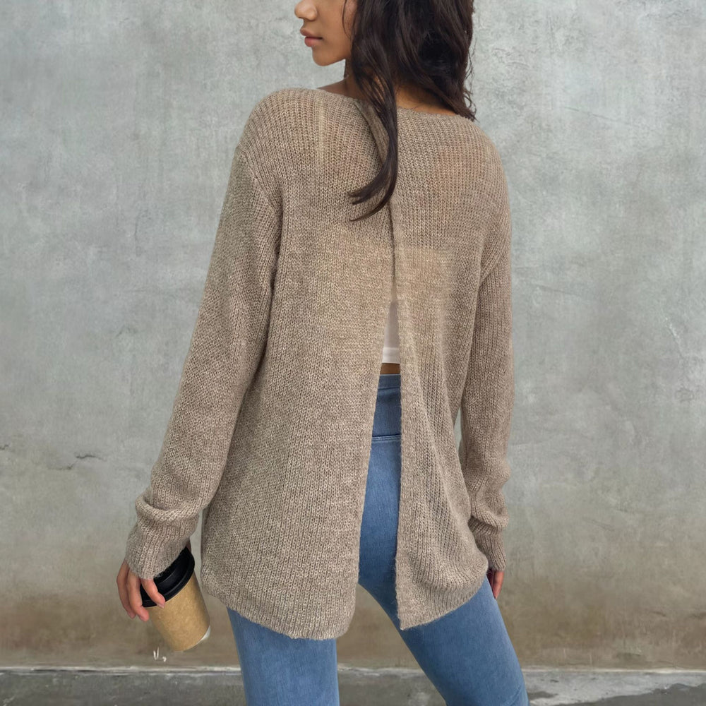 Damen luftiger Pullover aus transparenter Strickware R&B