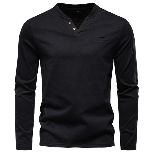 Herren nan tailliertes Langarmshirt im Henley-Stil mit kurzem V-Ausschnitt, Zierknöpfen und Brustleistentasche R&B