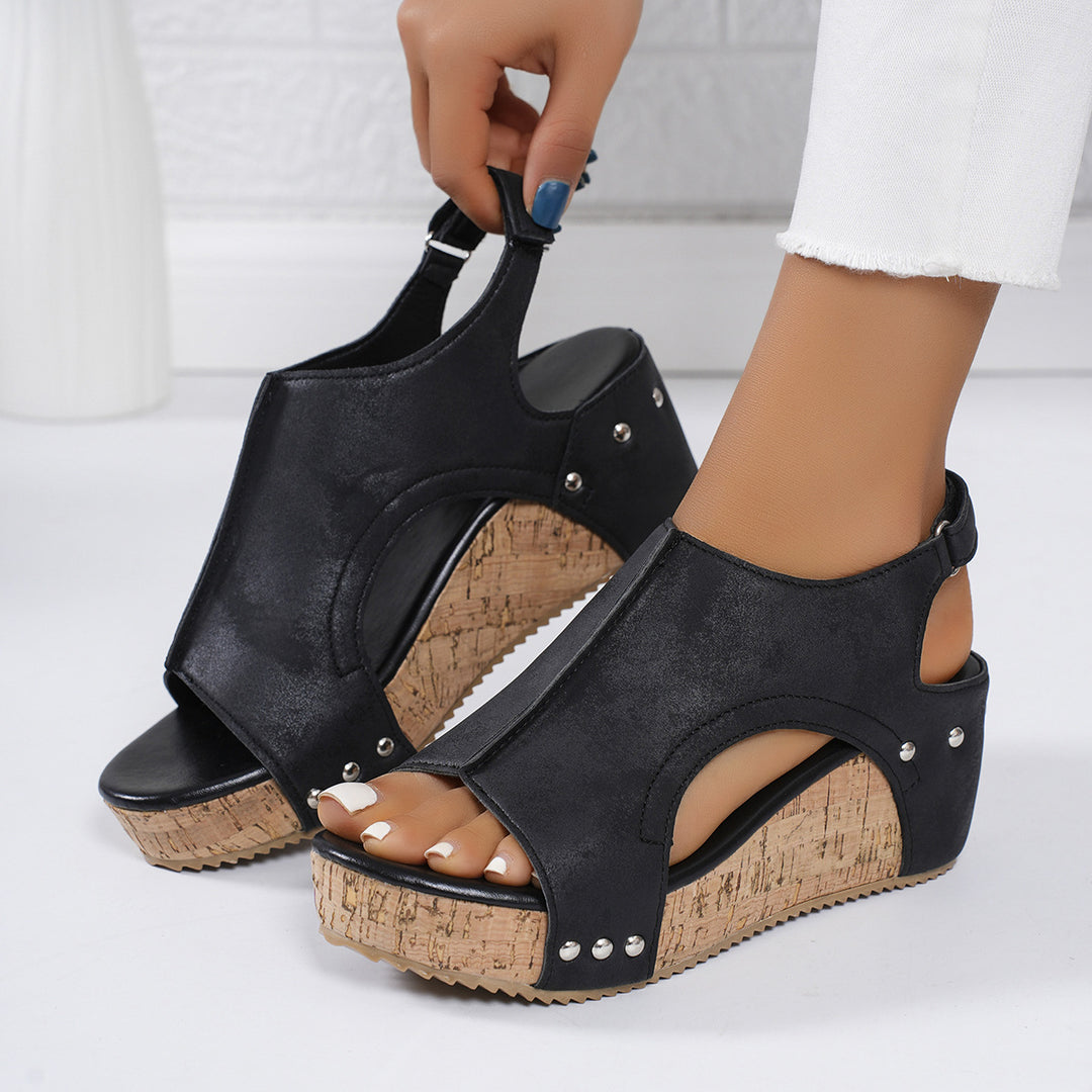 Damen Wedge-Sandalen mit anatomischem Korkfußbett und dekorativen Details R&B