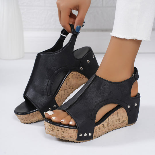 Damen Wedge-Sandalen mit anatomischem Korkfußbett und dekorativen Details R&B