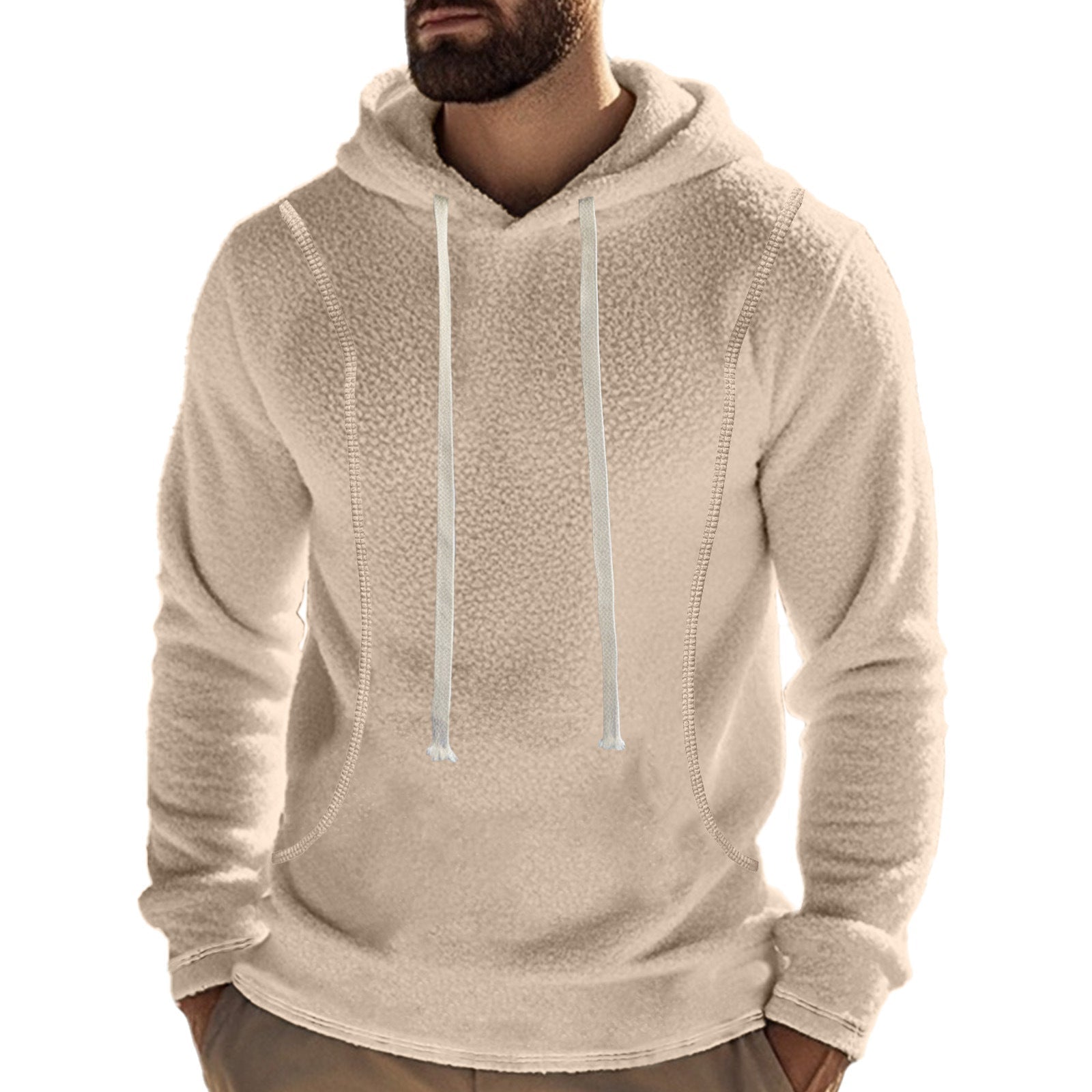 Herren bequemer Fleece Kapuzenpullover mit hohem Kragen und praktischer Kängurutasche R&B