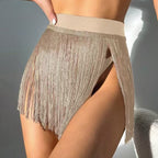 Damen Fransenbikinihöschen mit hochgezogenem Schnitt und elastischem Bund R&B