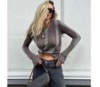 Damen modisches Strickoberteil mit elegantem Knoten und schmalen Ärmeln R&B