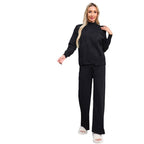 Damen gemütliches Strick-Loungewear-Set mit hohem Kragen und weitem Schnitt R&B