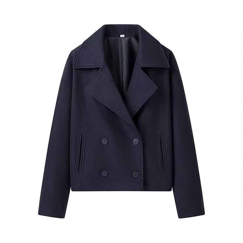 Damen gefütterte cropped Jacke mit doppeltem Knopfverschluss und weitem Revers R&B