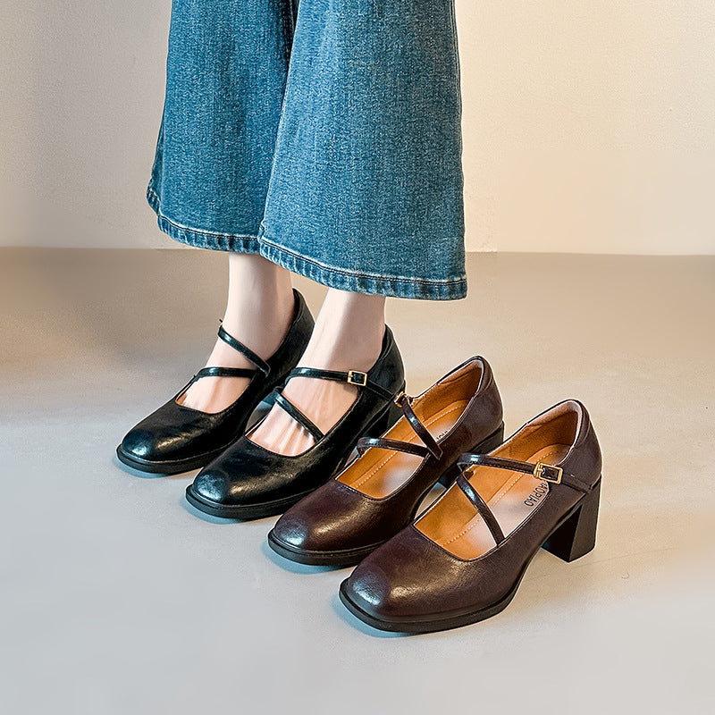 Damen Mary Jane Pumps mit elegantem Riemchen und komfortablem Blockabsatz R&B