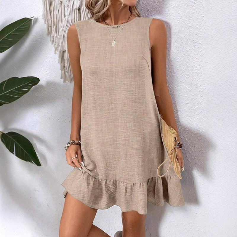 Damen Sommerkleid mit Rüschensaum und ärmellosem Design R&B