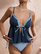 Damen lässiger Bademoden-Tankini mit Rüschendetails R&B