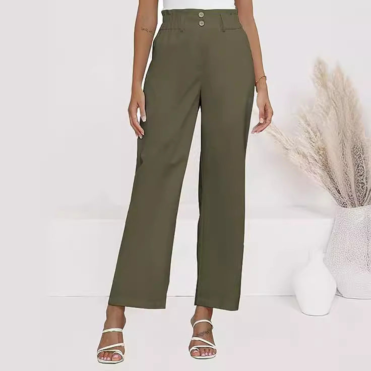 Damen weite Stoffhose mit elastischem Bund und modischen Knopfdetails R&B
