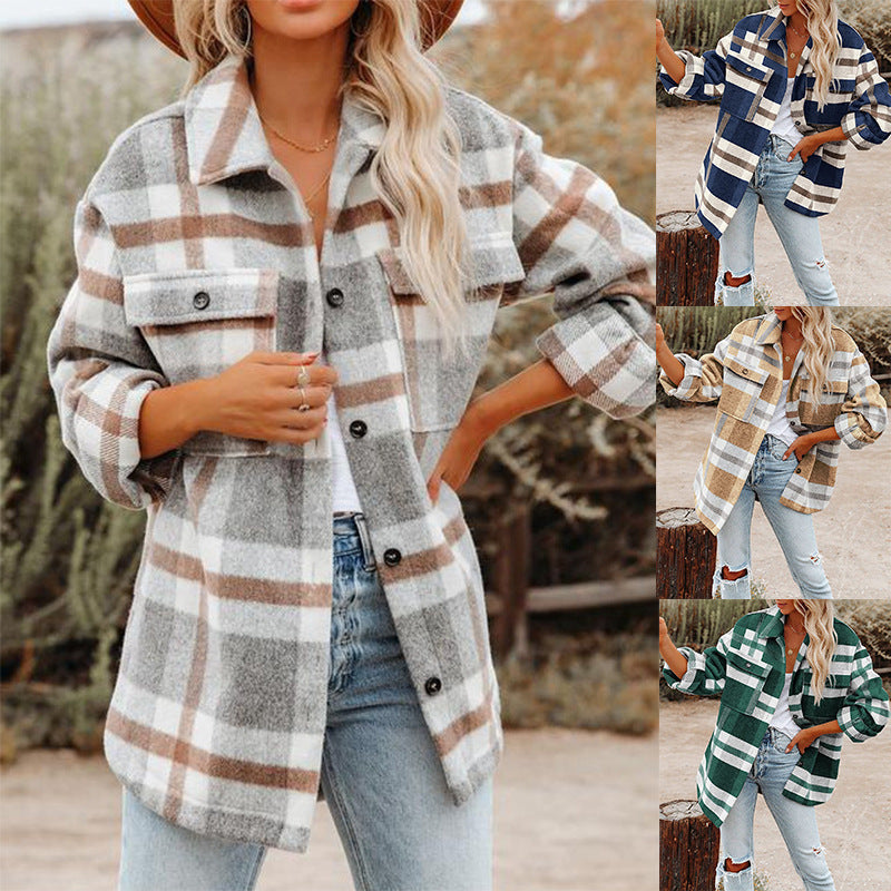 Damen Flanell Overshirt mit kariertem Muster und praktischen Brusttaschen R&B