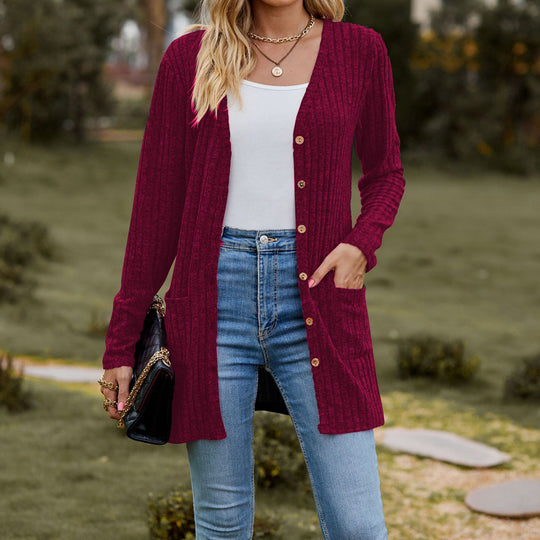 Damen Strickjacke mit langen Ärmeln und praktischen Taschen R&B