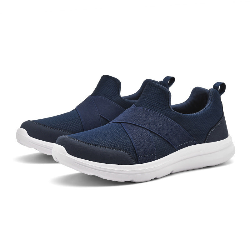 Damen nan elastischer Slip-On Komfort-Sneaker mit atmungsaktivem Strickoberteil, gekreuzten Stretchriemen und dämpfender EVA-Sohle R&B